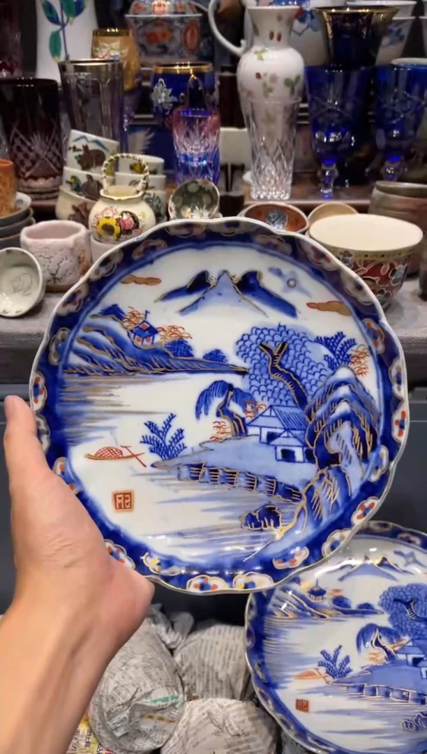 瓷片柴烧青花大盘