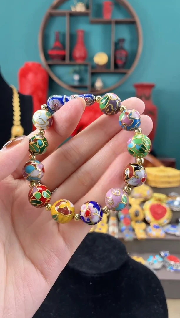 非遗手工景泰蓝1.2手串多宝色加葫芦