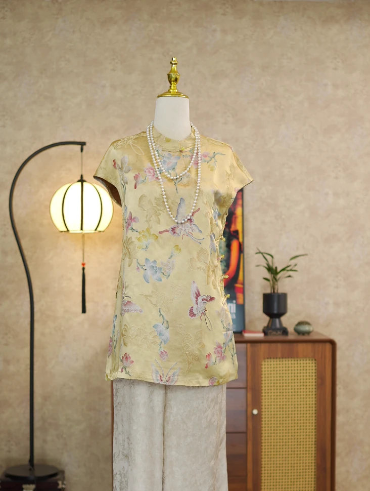 （金蝴蝶小飞袖）新中式香云纱工艺小衫