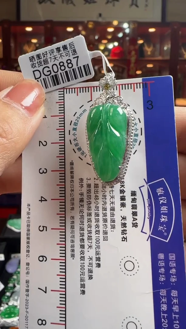 【闪购商品】翡翠颈饰18K金镶嵌DG0887冰绿叶子