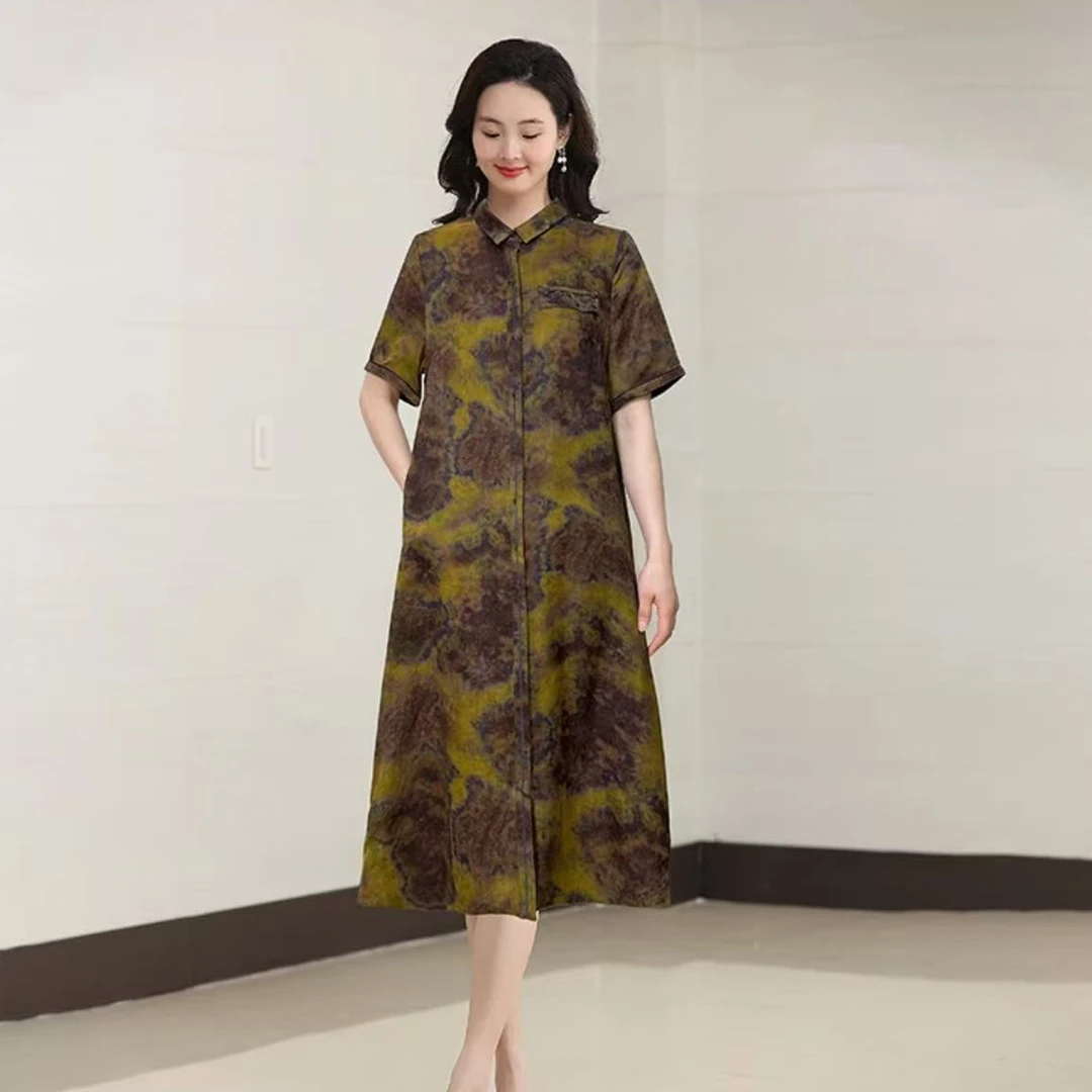 CHEN HENG 香云纱真丝连衣裙新款女气质显瘦复古高端桑蚕丝中国风