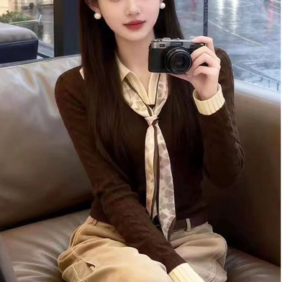 职业阿玛诗官2025秋冬款老钱风丝巾领带毛衣女麻花针织衫洋气上衣