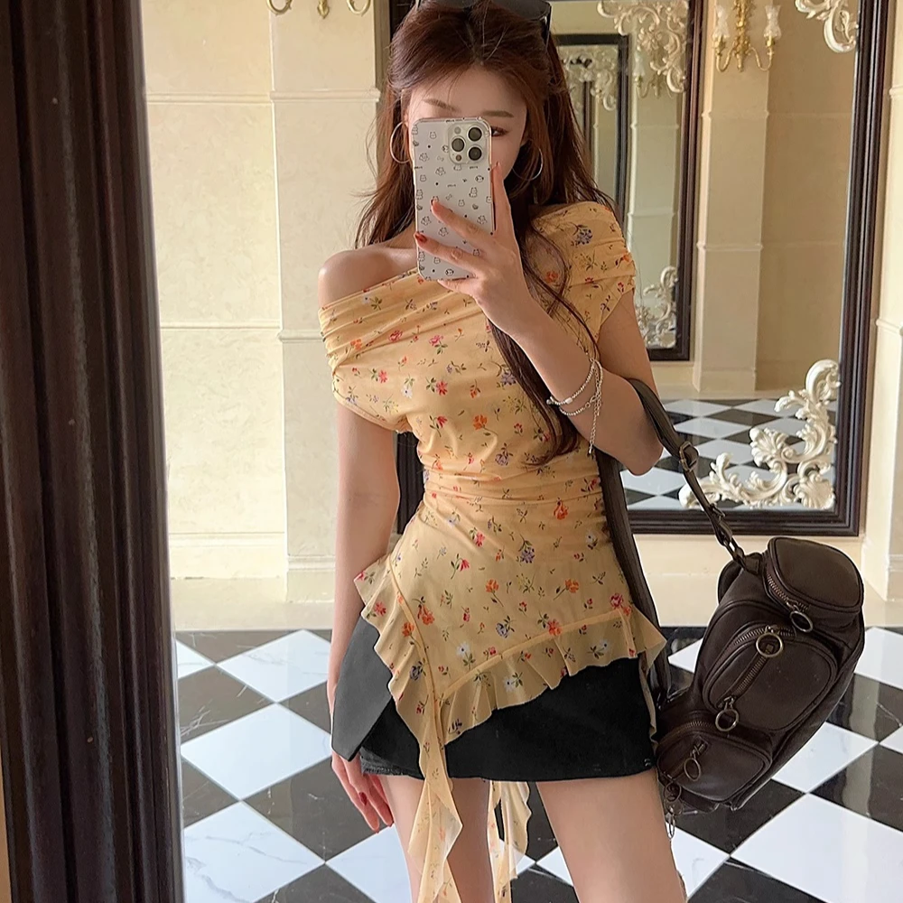 韩系碎花茶歇不规则飘带背心女春季2025新款修身显瘦设计感上衣潮