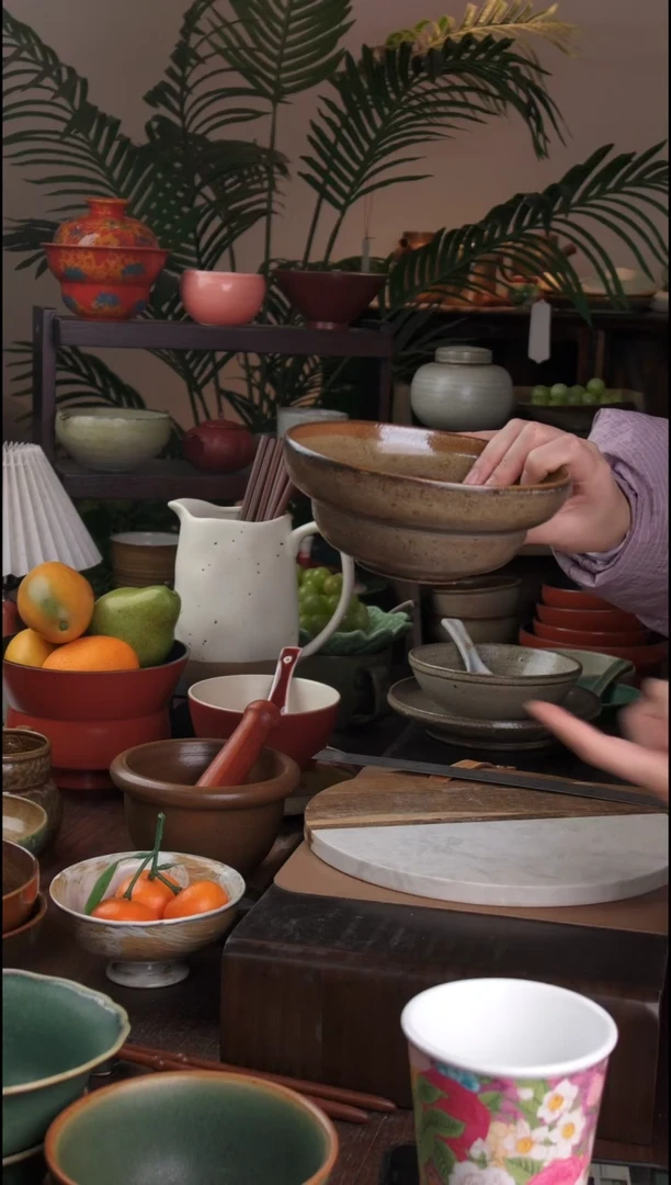 碗景德镇手工高温餐具酱色面碗