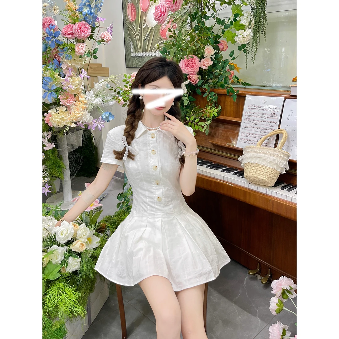 "风像个少女" 全棉学院风竖纹肌理感衬衫连衣裙百褶裙子配短裤女