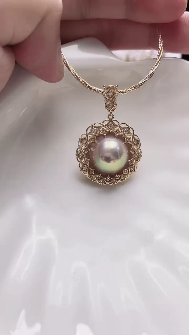 银S925镶嵌颈饰拼合珍珠（马贝珠）海水马贝吊坠