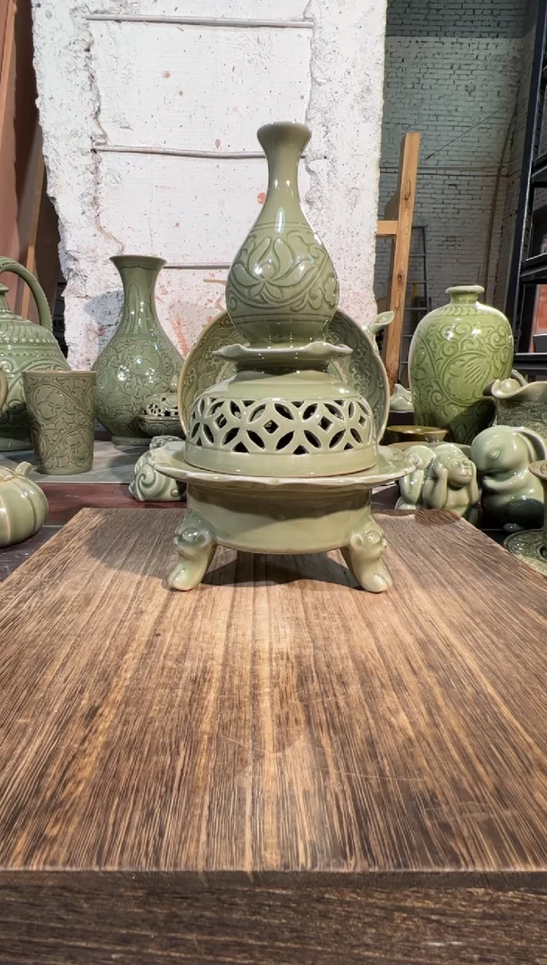 耀州窑手工玉壶春香炉