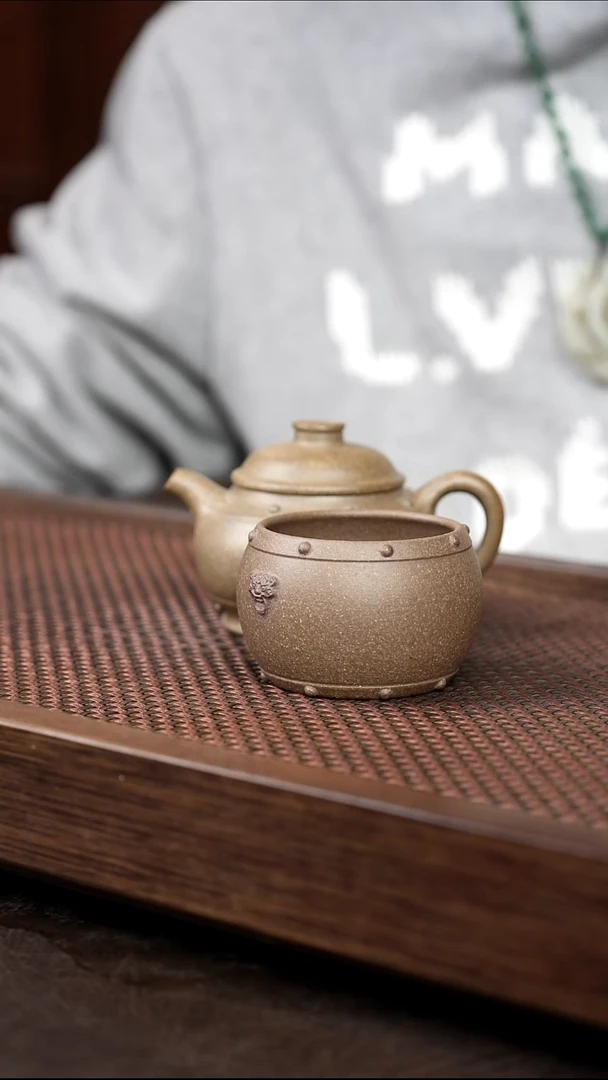 茶壶紫砂岩中泥太极鼓{小}+战鼓杯