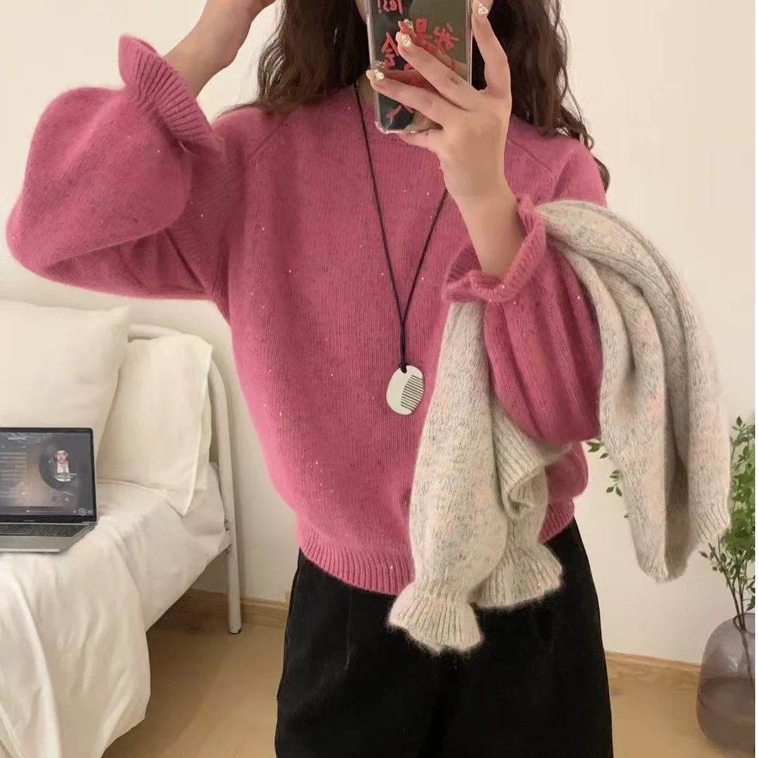 年货节专属1【高级灰浣熊亮片】新款韩版百搭亲肤套羊毛衫女