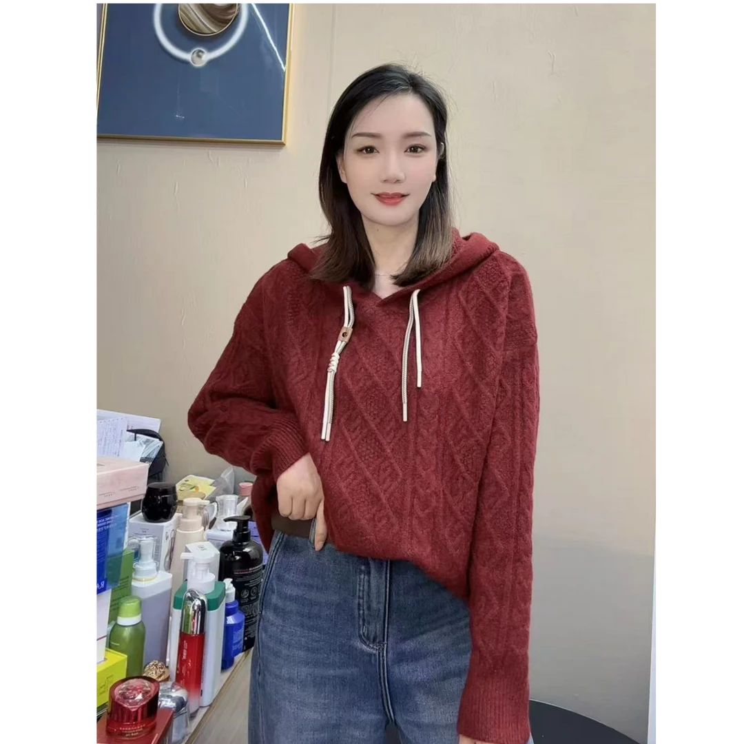 玲家精选02112款号连帽大版针织衫