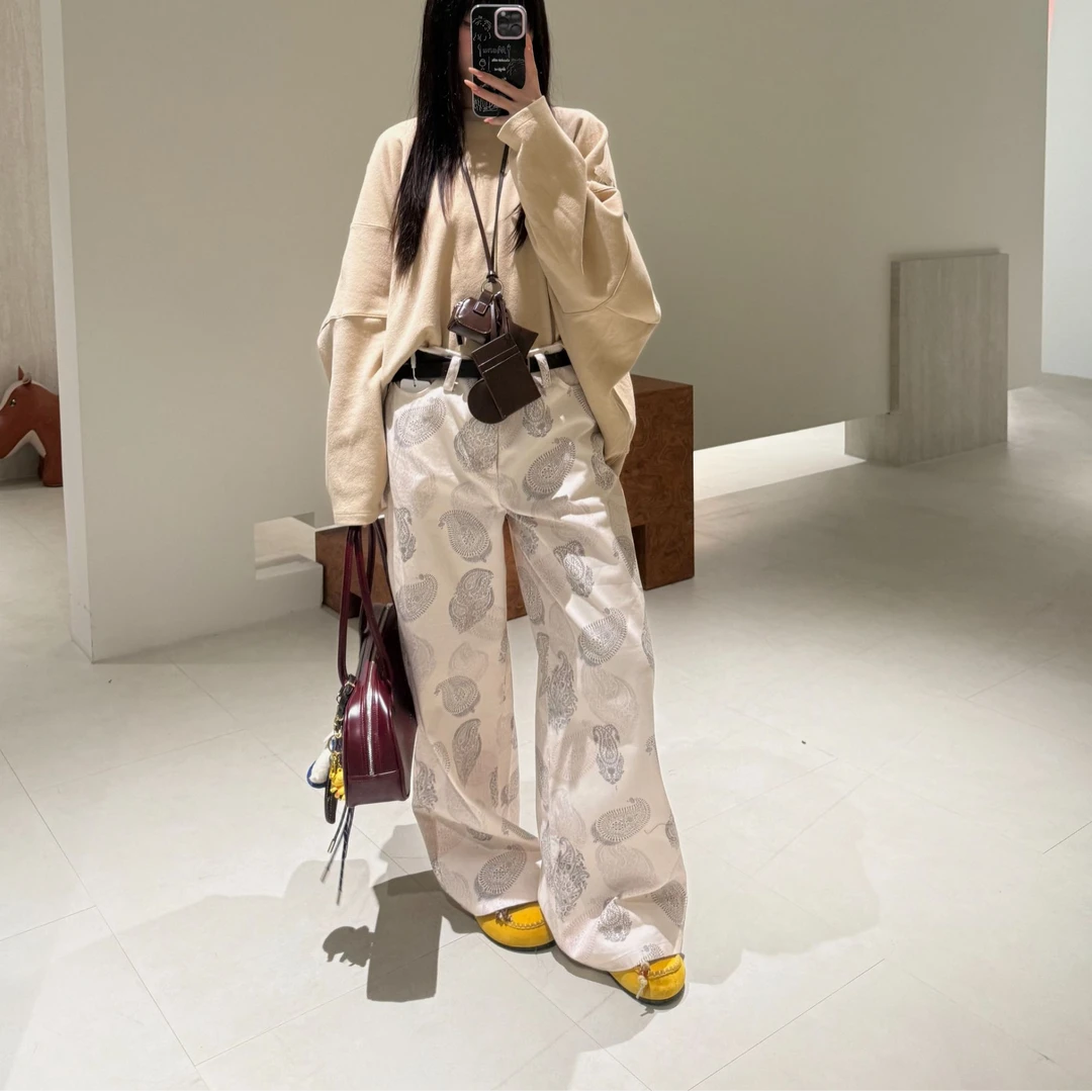 ICE DUST 25SS春夏新款腰果印花牛仔裤宽松休闲长裤女 IINC