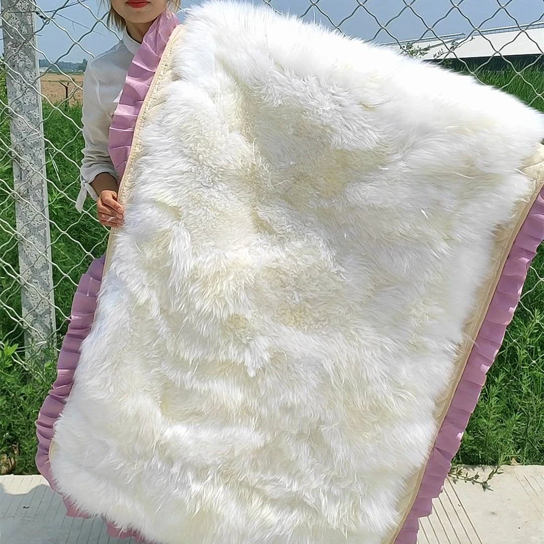 长毛单人羊皮毛床褥子 加厚舒适透气绵羊毛皮床褥床垫