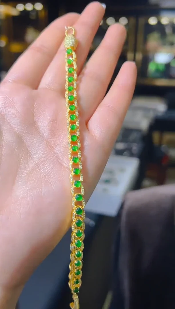 【闪购商品】翡翠手链银S925镶嵌135（多样性发货）