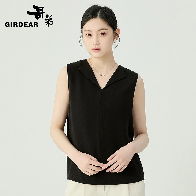 哥弟  品质女装经典百搭舒适通勤夏季V领无袖背心款衬衣130054