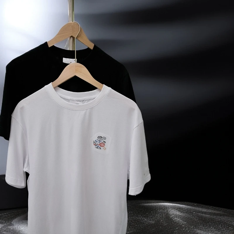 网球偏小刺绣圆领简约男女T恤短袖