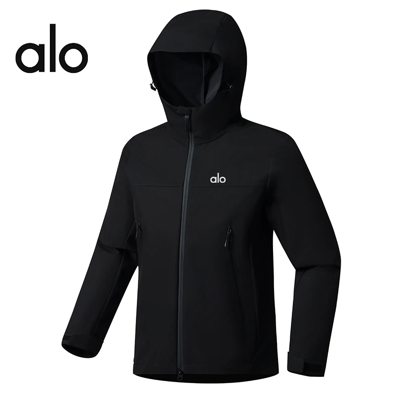 alo系列秋季情侣户外运动防风防水连帽软壳冲锋衣外套