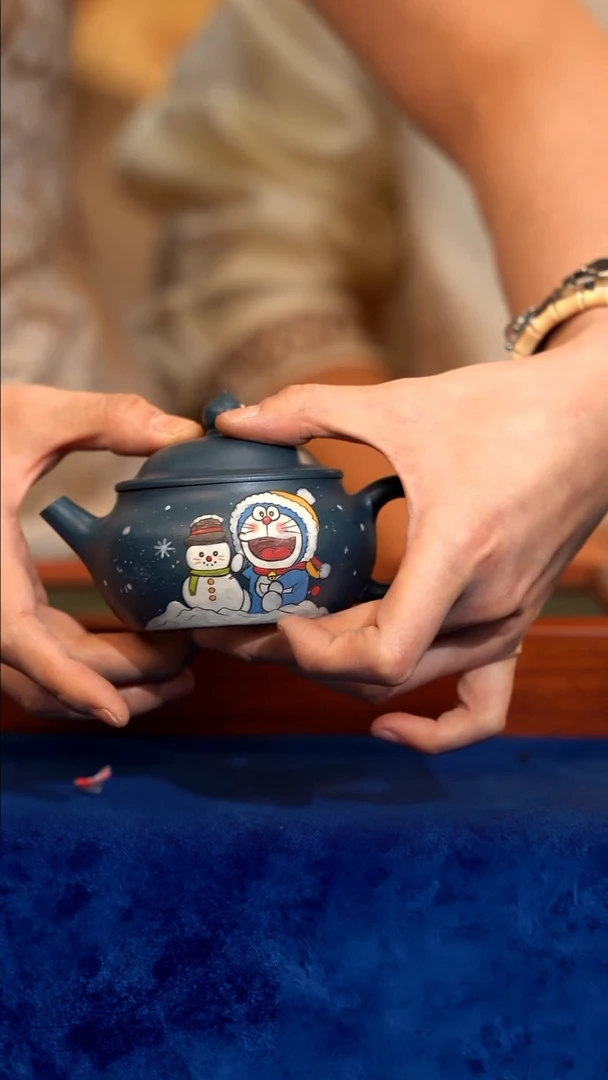 紫砂 宜兴紫砂 TZP 蓝料  圣诞猫