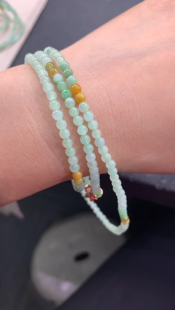 项链未镶嵌翡翠FC558 翡翠小米珠三彩珠链 多样性发其一