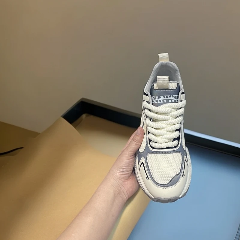 25新款男士舒适轻便潮流系带厚底鞋子时尚休闲拼色鞋透气百搭夏季