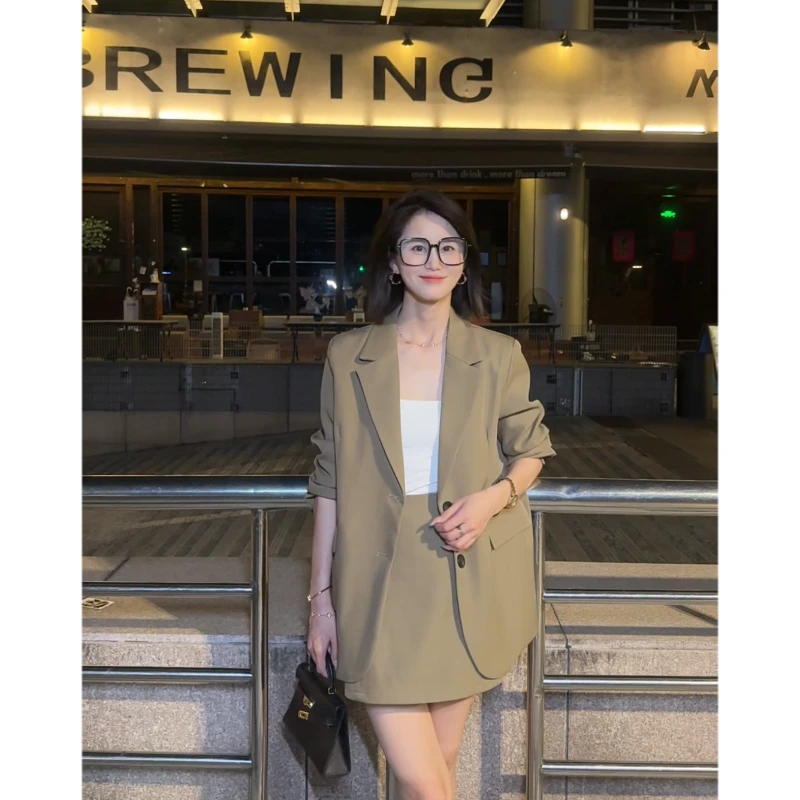 2025年秋季潮流宽松小西装外套女百搭设计师韩版短裙西服裙裤子