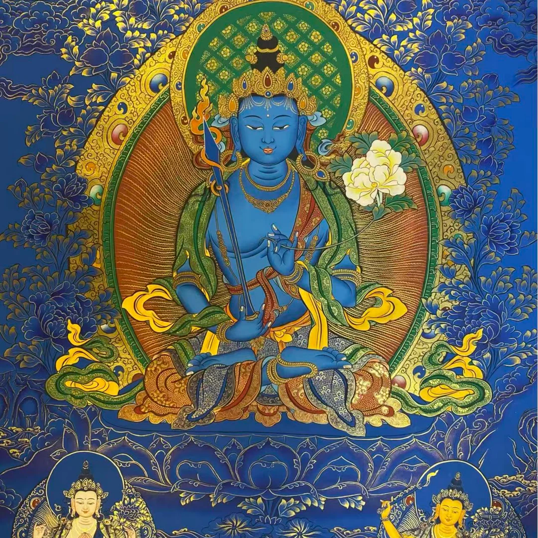 纯手绘精品蓝金款精品唐卡虚空藏菩萨尺寸75*50客厅玄关喇嘛