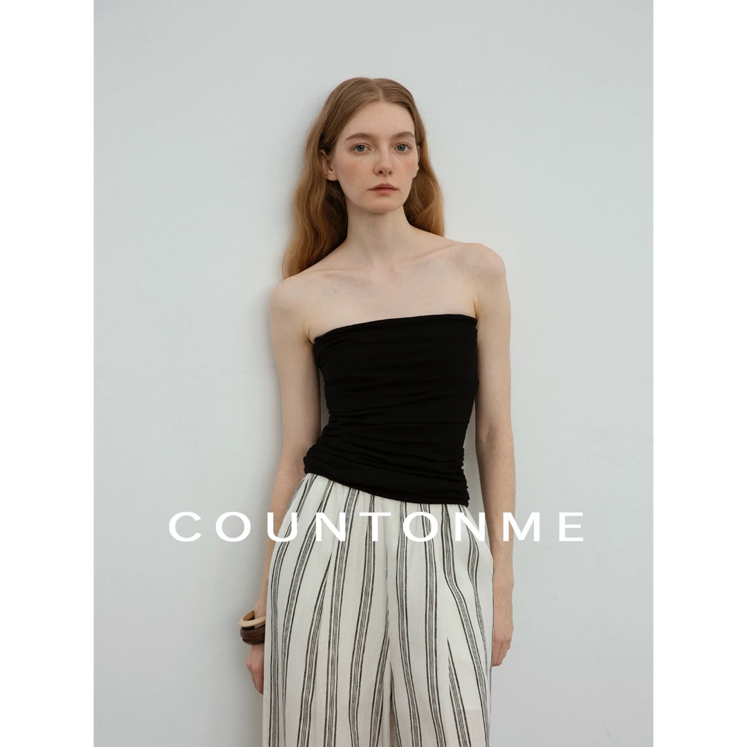 COUNTONME 不费力时髦/ 法式慵懒感天丝羊毛褶皱显瘦针织抹胸