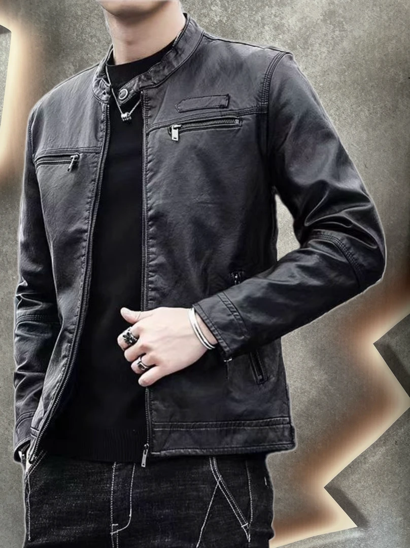 71进口头层植鞣羊皮真皮男士皮衣立领春秋男款短款时尚休闲百搭