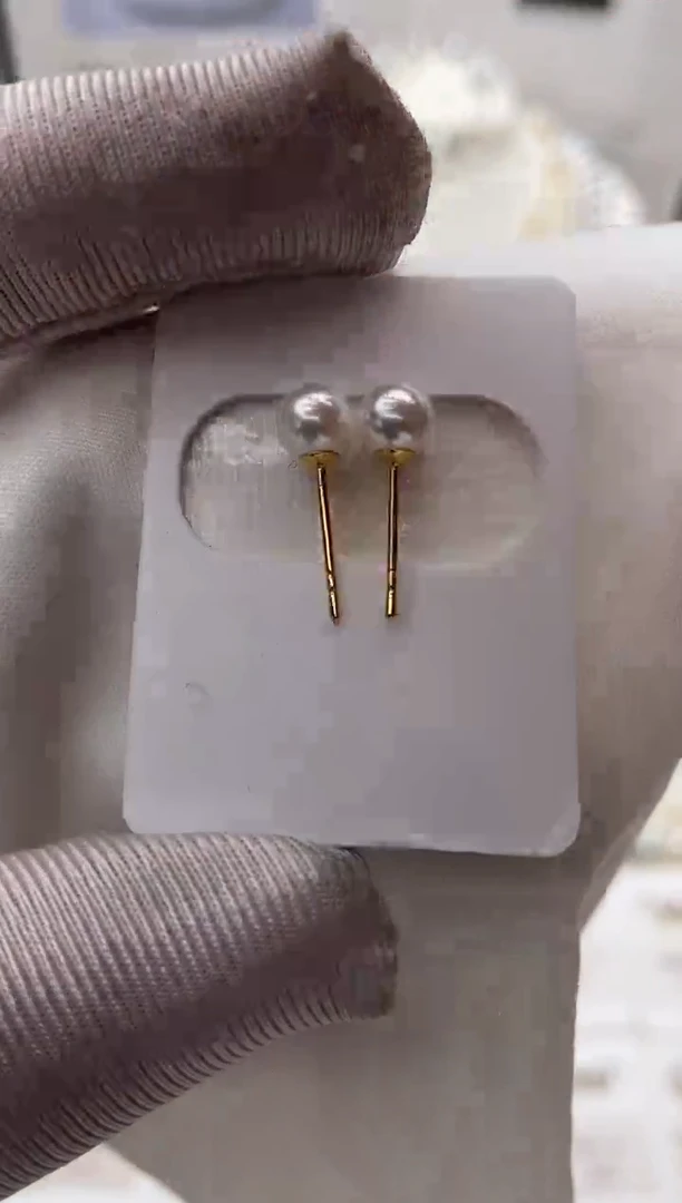 18K金镶嵌耳饰海水珍珠福利彩凛素钉5-6