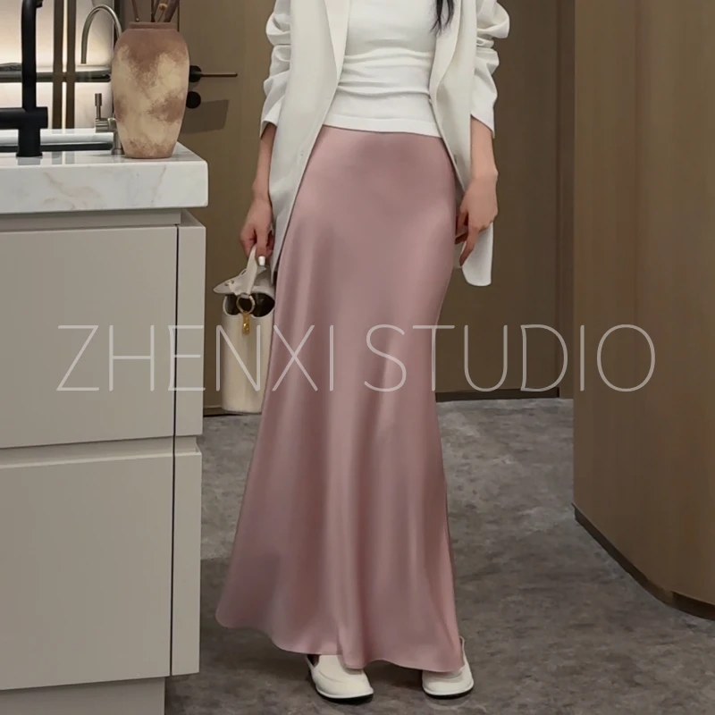 针西【高定醋酸裙 】高个子穿搭加长显瘦百搭高定系缎面半裙K80178