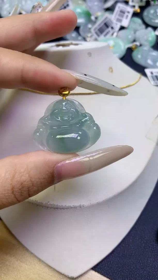 颈饰18K金镶嵌翡翠天然缅甸翡翠A货百元以上9元证书费自理