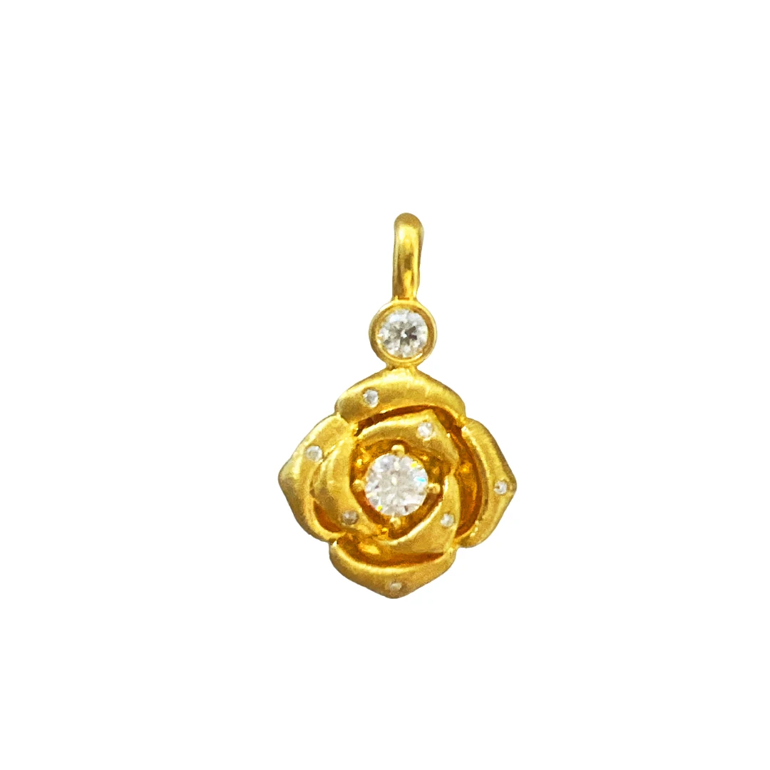 5D足金999 镶嵌玫瑰花吊坠 附加168