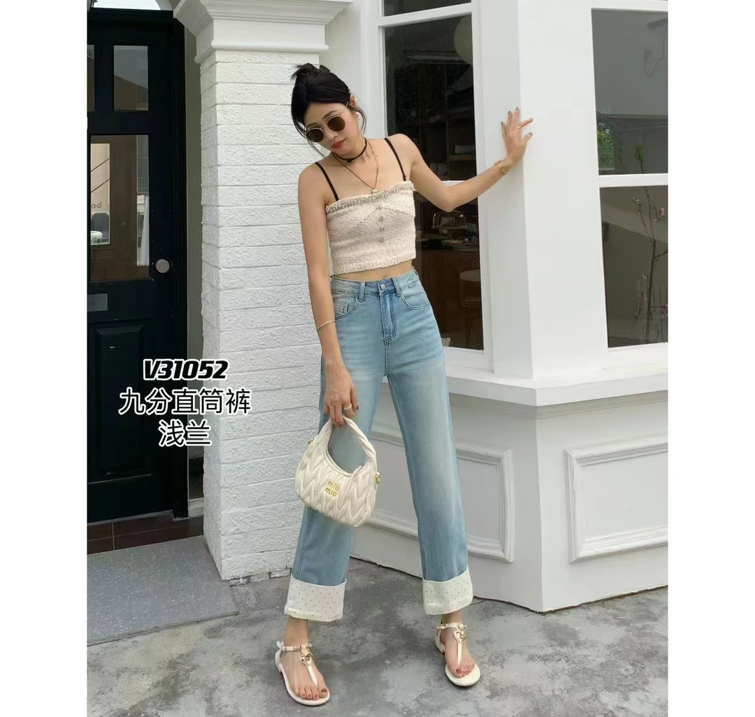 薄款洋气波点垂感九分小个子奶奶裤直筒裤弹力牛仔裤女2025夏季