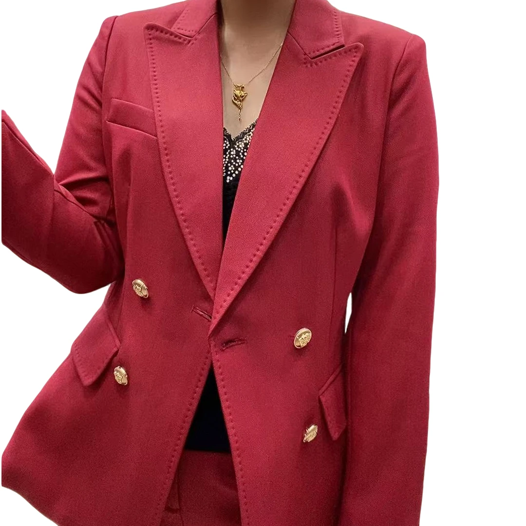 D6905-新款时尚 气质百搭 微喇裤西装组合套装