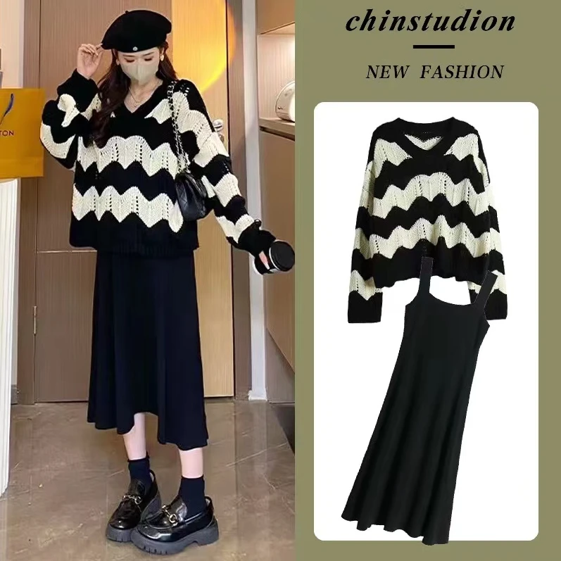 时髦孕妇装新款套头针织连衣裙小香风显瘦网红洋气时尚减龄两件套