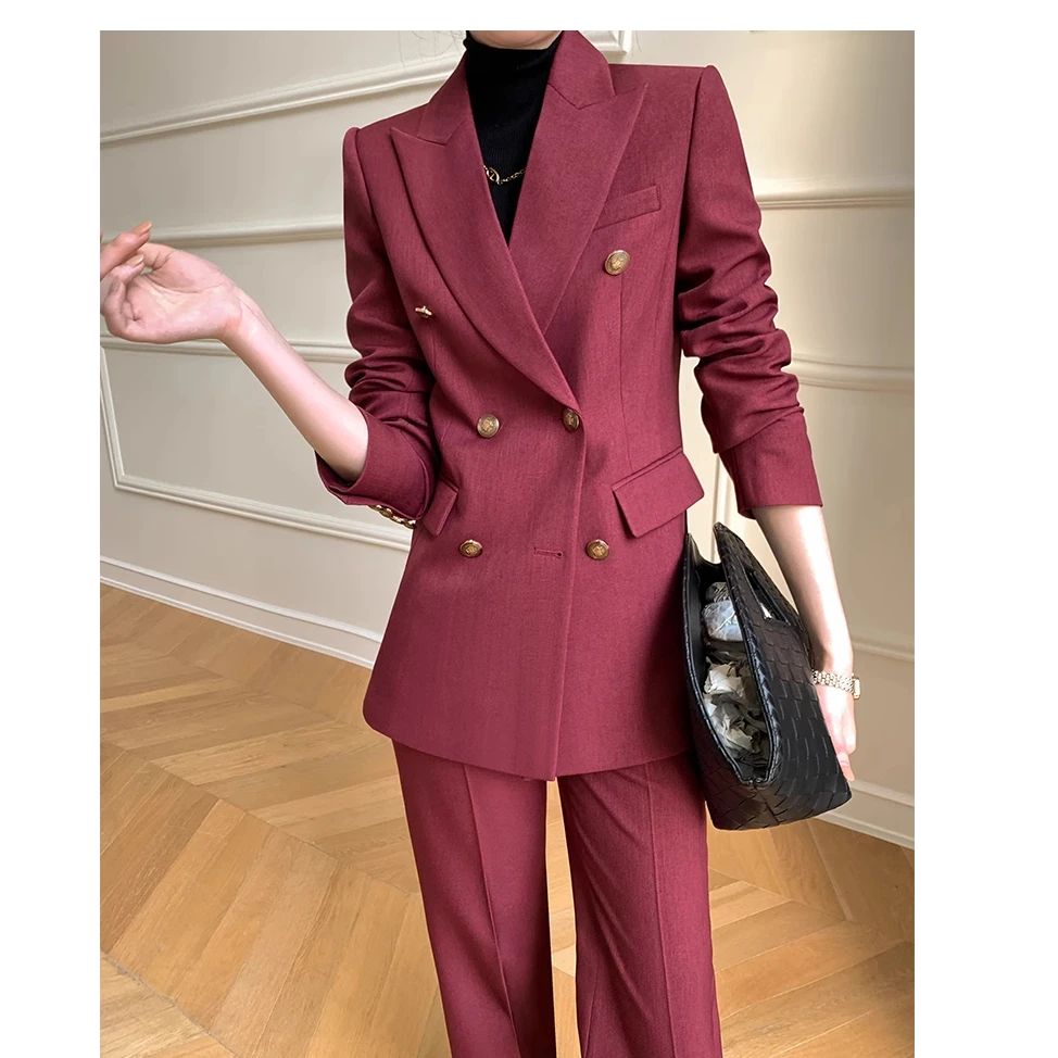 2025春秋新款高端安可拉红西装套装女显瘦英伦风高级感西服两件套