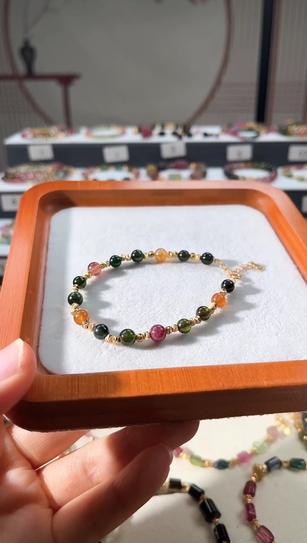 手链银S925镶嵌碧玺6178