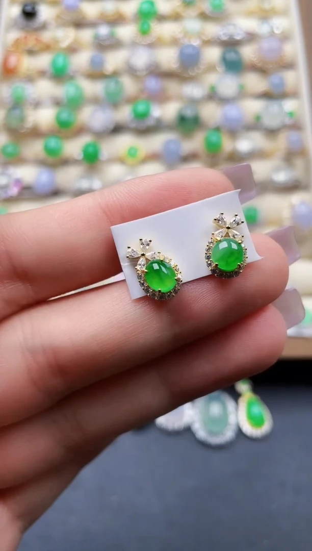 银S925镶嵌翡翠耳饰95