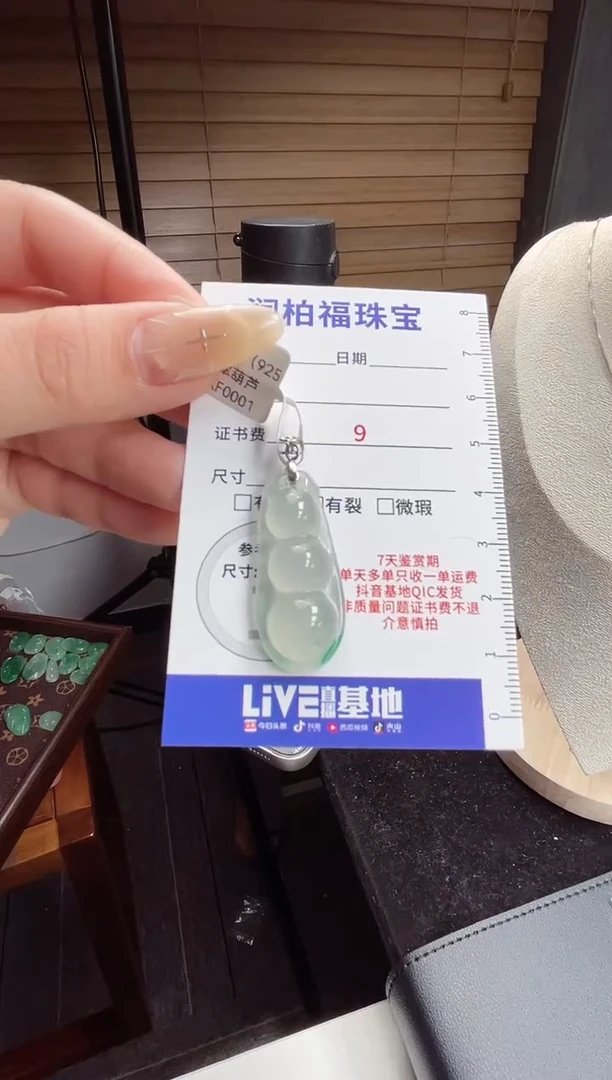 吊坠(赠链)银S925镶嵌石英质玉（非洲翠）3.96豆子