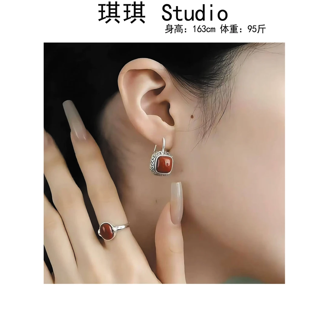 925银银制品 夏季新款重工设计轻奢高级感复古民族风耳钉-77