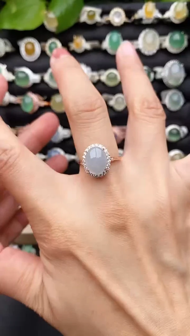 【闪购商品】翡翠戒指银S925镶嵌缅甸天然A货翡翠11  4-1