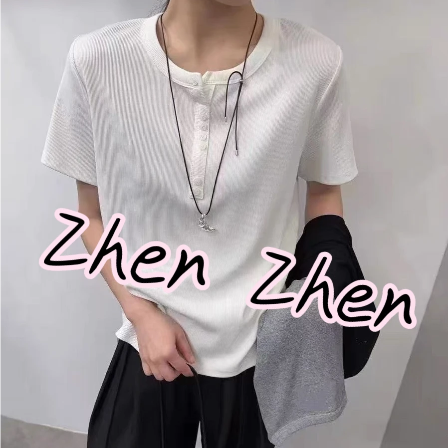 【AZ- 八颗扣 短袖】2025新款时尚经典圆领8颗扣打底T恤百搭短袖