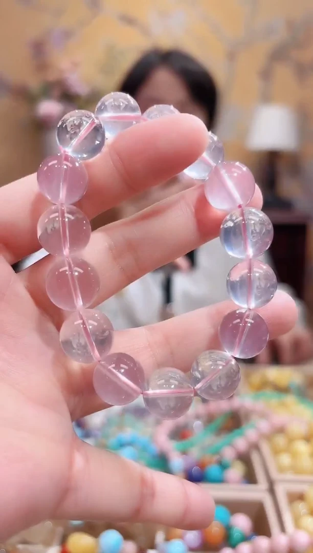 未镶嵌手链烟晶12咪天然粉晶莫桑比克星光粉天然晶体结构