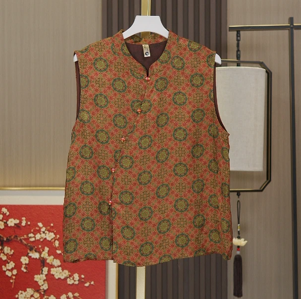 【禅意】新中式国风桑蚕丝提花无袖马甲女2025夏季宽松百搭老钱风