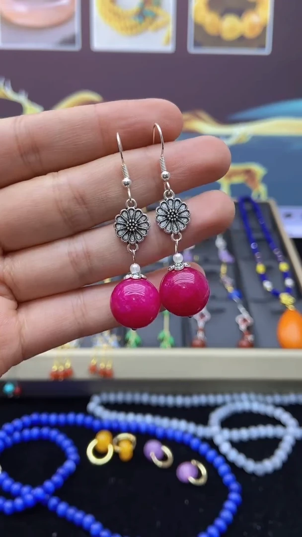 【闪购商品】玛瑙/玉髓耳钉银S925镶嵌136