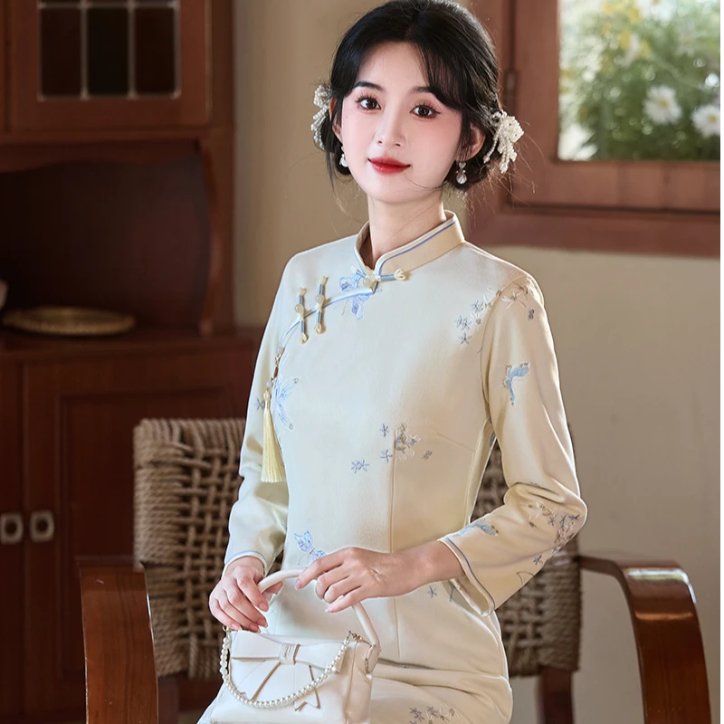 绝美气质七分袖旗袍2025新款新中式改良少女修身显瘦连衣裙长款