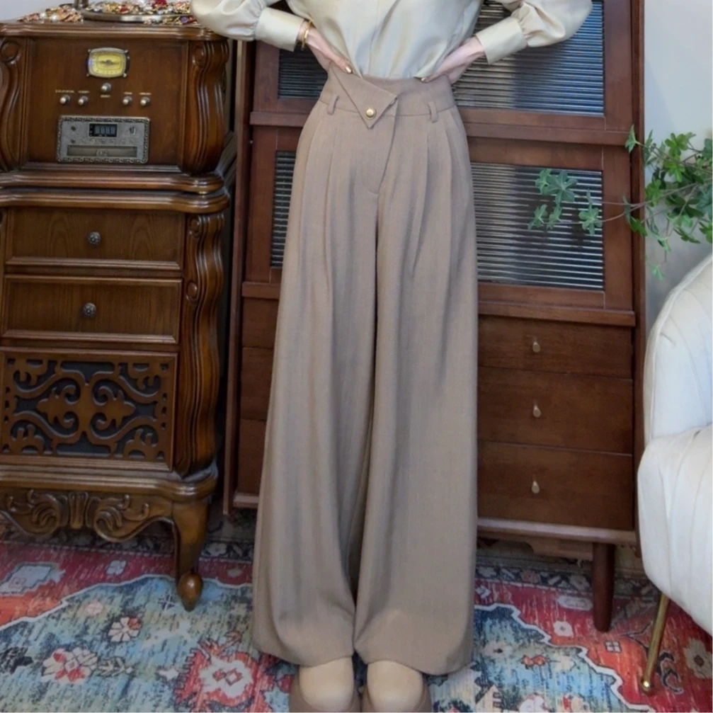 【十一港风】设计感不规则腰头通勤显瘦阔腿长裤K574