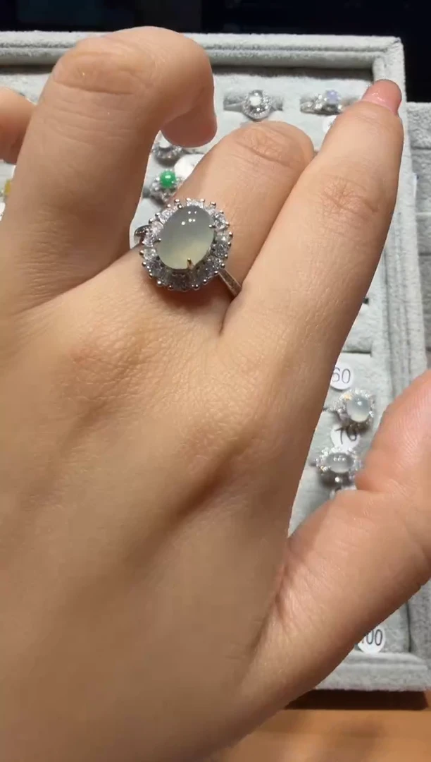 银S925镶嵌戒指翡翠925银镶缅甸A货翡翠戒指