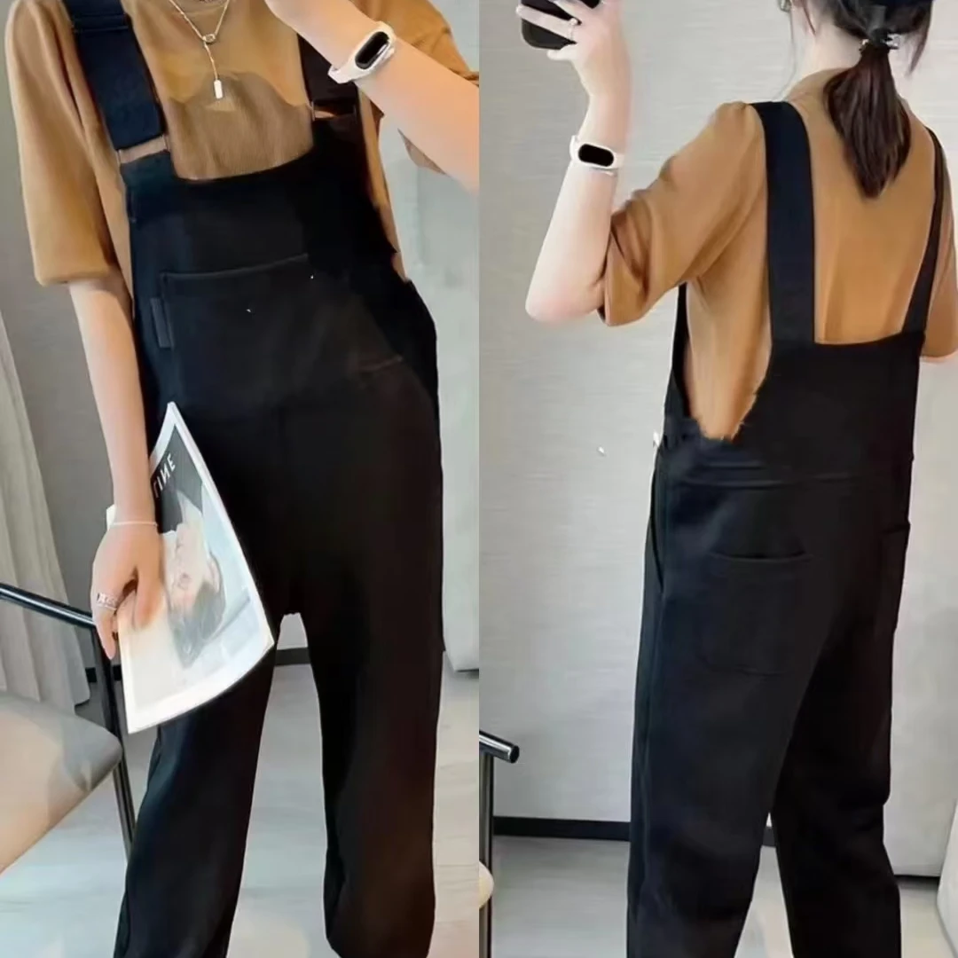 D9009时尚校园风遮肉休闲背带收脚休闲裤25新款背带裤