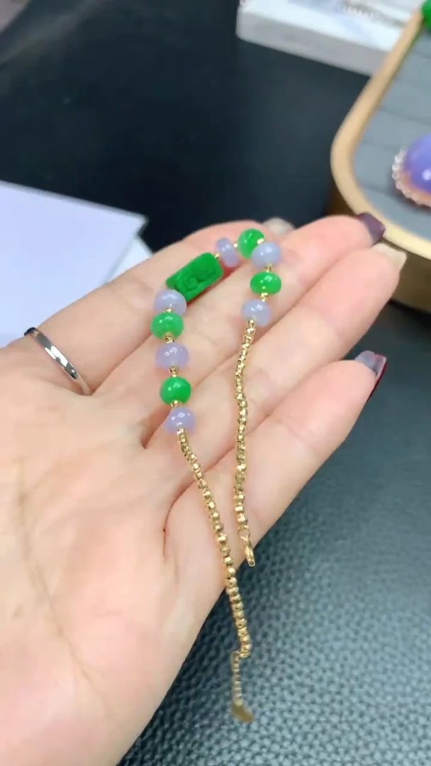 【闪购商品】翡翠手链18K金镶嵌赠礼盒证书 多样性发货其一
