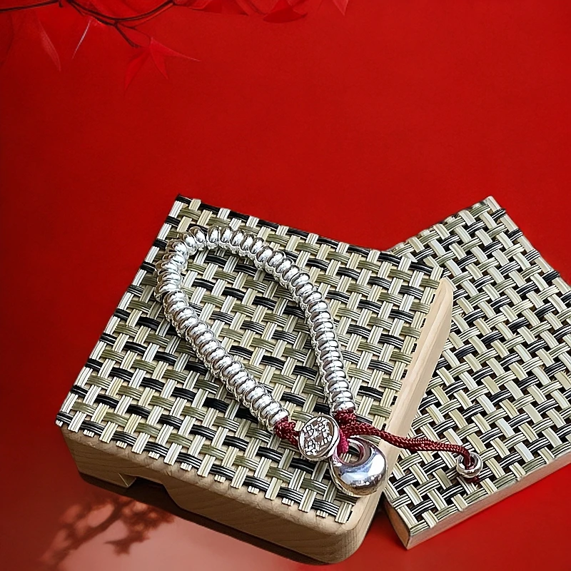 足银手链 【A808】37g999.9碎银红盘缠创意个性编织百搭男女手串